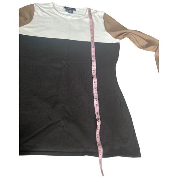 EUC PER SE by Carlisle $325 Tan Cream, Brown Colorblocked Crewneck Sweater Large - Picture 8 of 8